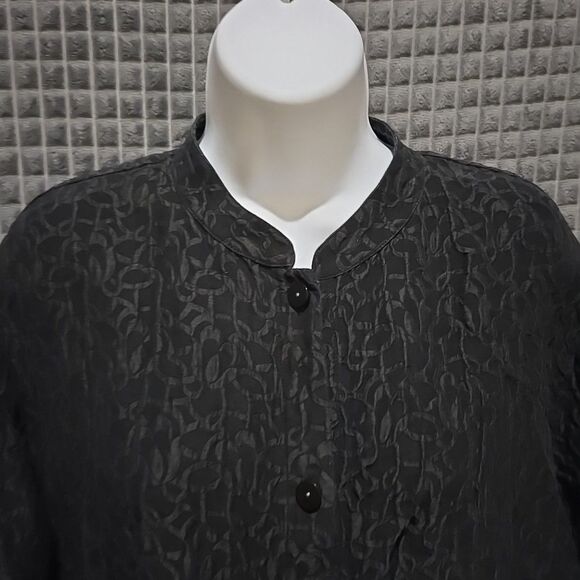 Silk Linen Buttonup Shirt Jacket 20W KateHill Lightweight Jacquard Artsy Money - Picture 4 of 16